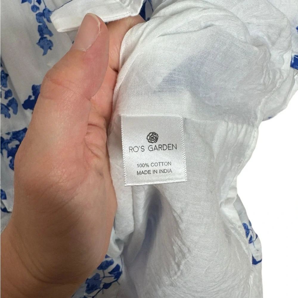 Ro’s Garden | Jinette Floral Cotton Tiered Maxi Shirtdress in Ines Blue Small - Picture 6 of 8